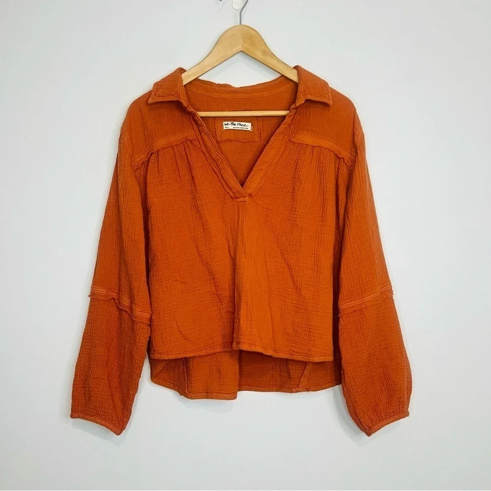 Free People Silver Linings Brown Peplum Blouse size small